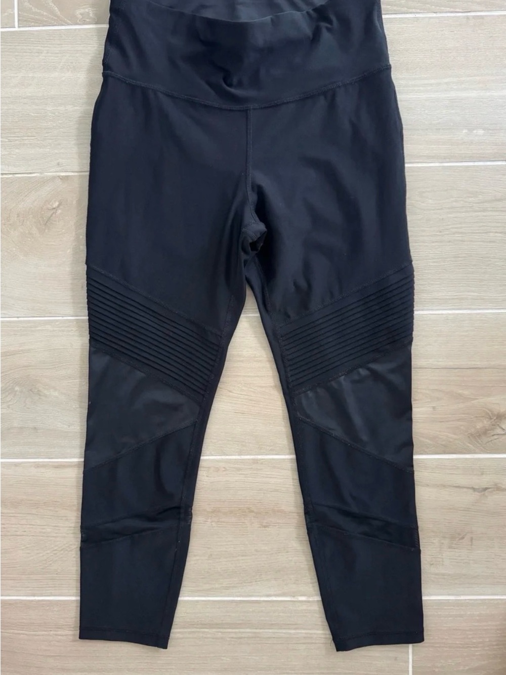 Xersion Black High-Waist Moto Ribbed Panel Leggings